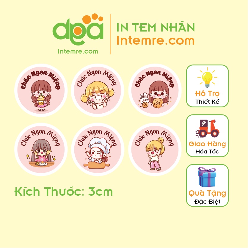 In tem nhãn giấy decal dán intemre.com tem chúc ngon miệng kt: 3cm. sl: 100 tem