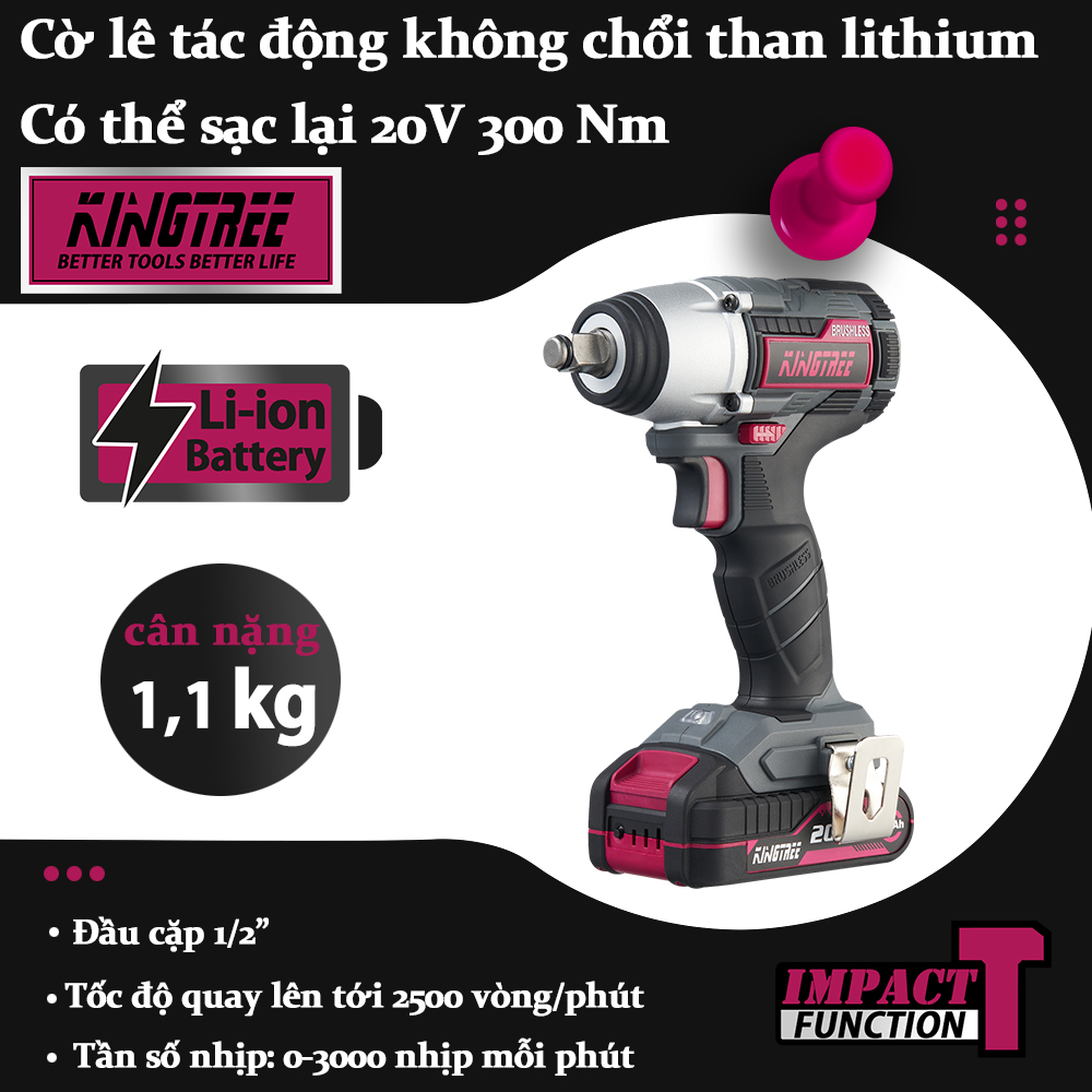 Cờ lê tác động không chổi than Kingtree 20V có tuổi thọ cao và mô-men xoắn cao, có thể tháo được nhiều loại vít khác nhau. Không dây thuận tiện hơn để mang theo.