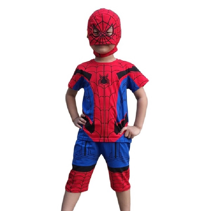 Bộ quần áo siêu nhân người nhện kèm mặt nạ - Đồ hoá trang siêu nhân tay ngắn bé trai TN30