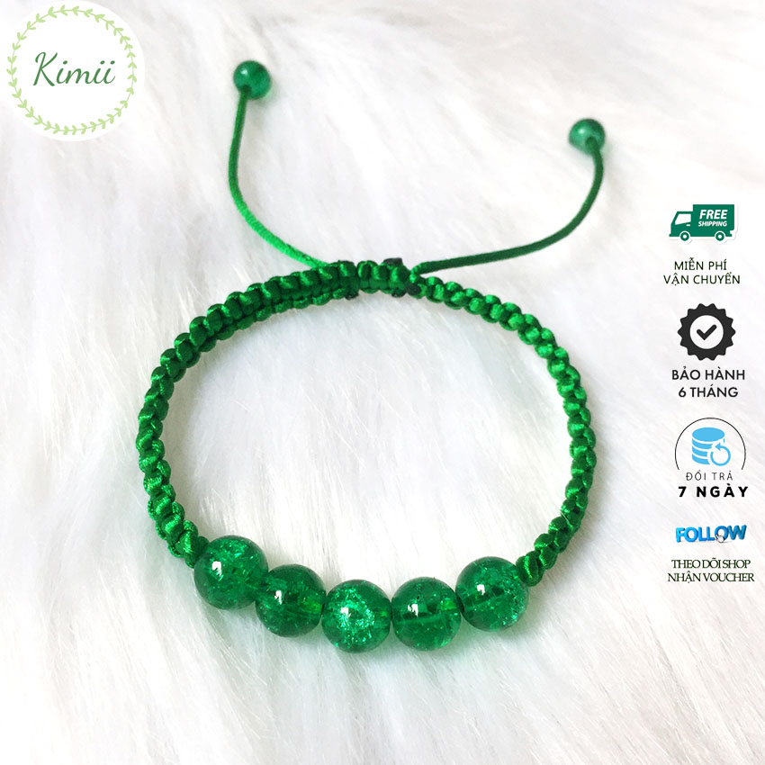 Vòng tay dây tim may mắn đính đá màu xanh lá V97, Vòng tay phong thủy, Vòng tay handmade