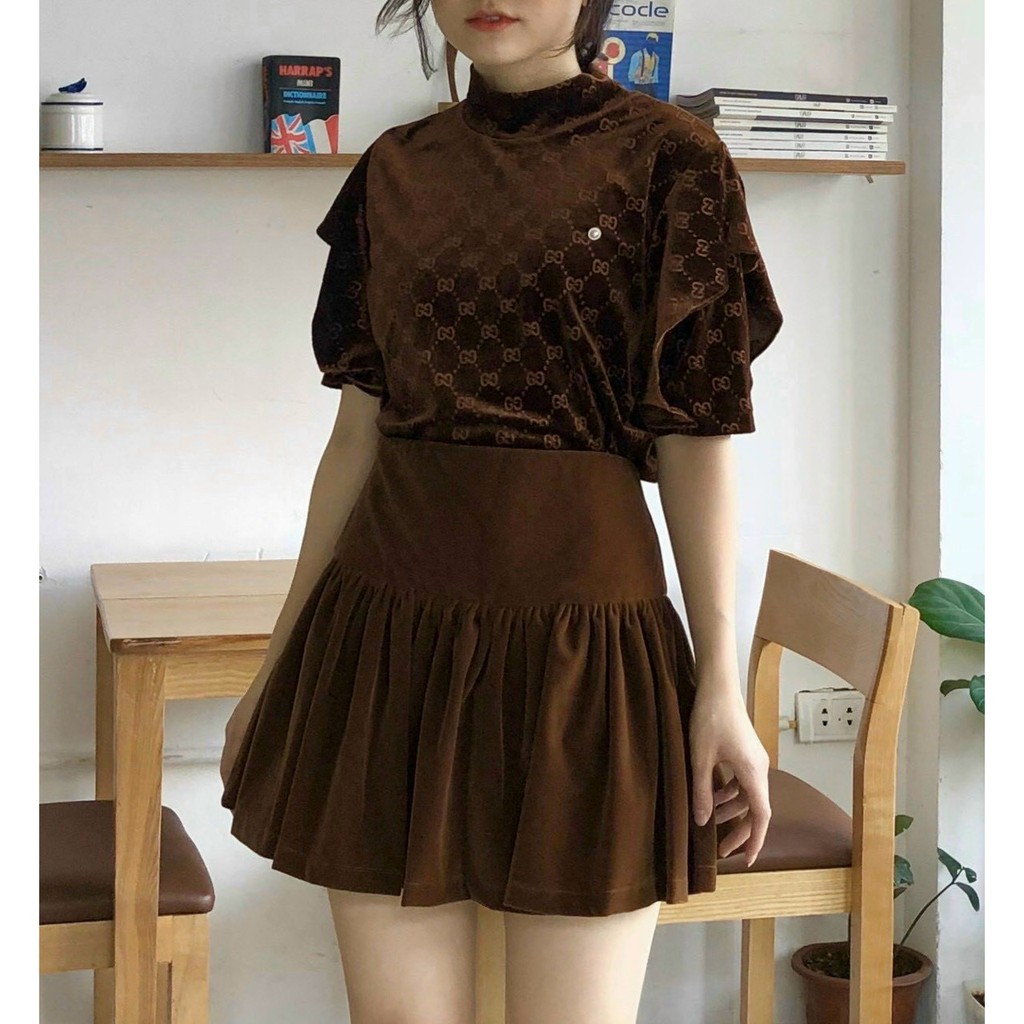 Chân váy nhung có lót quần bên trong chất liệu nhung dầy dặn đứng dáng 111