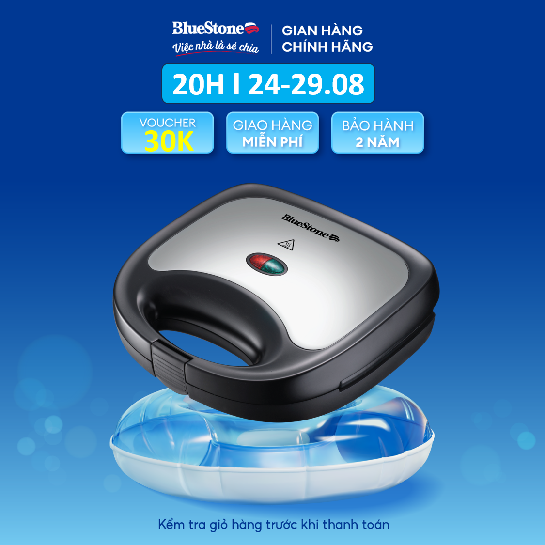 Máy Nướng Bánh Mì BlueStone SBB-2333 - (550-650W) - 2 bề mặt khuôn nướng cùng lúc - Khuôn nướng chống dính -  Đèn hiển thị thông minh - BH 2 năm - Hàng chính hãng