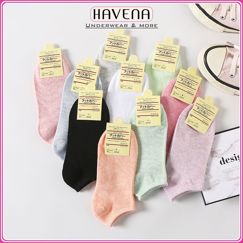 Set 5 đôi tất nữ cổ ngắn cotton trơn đẹp havena tat03