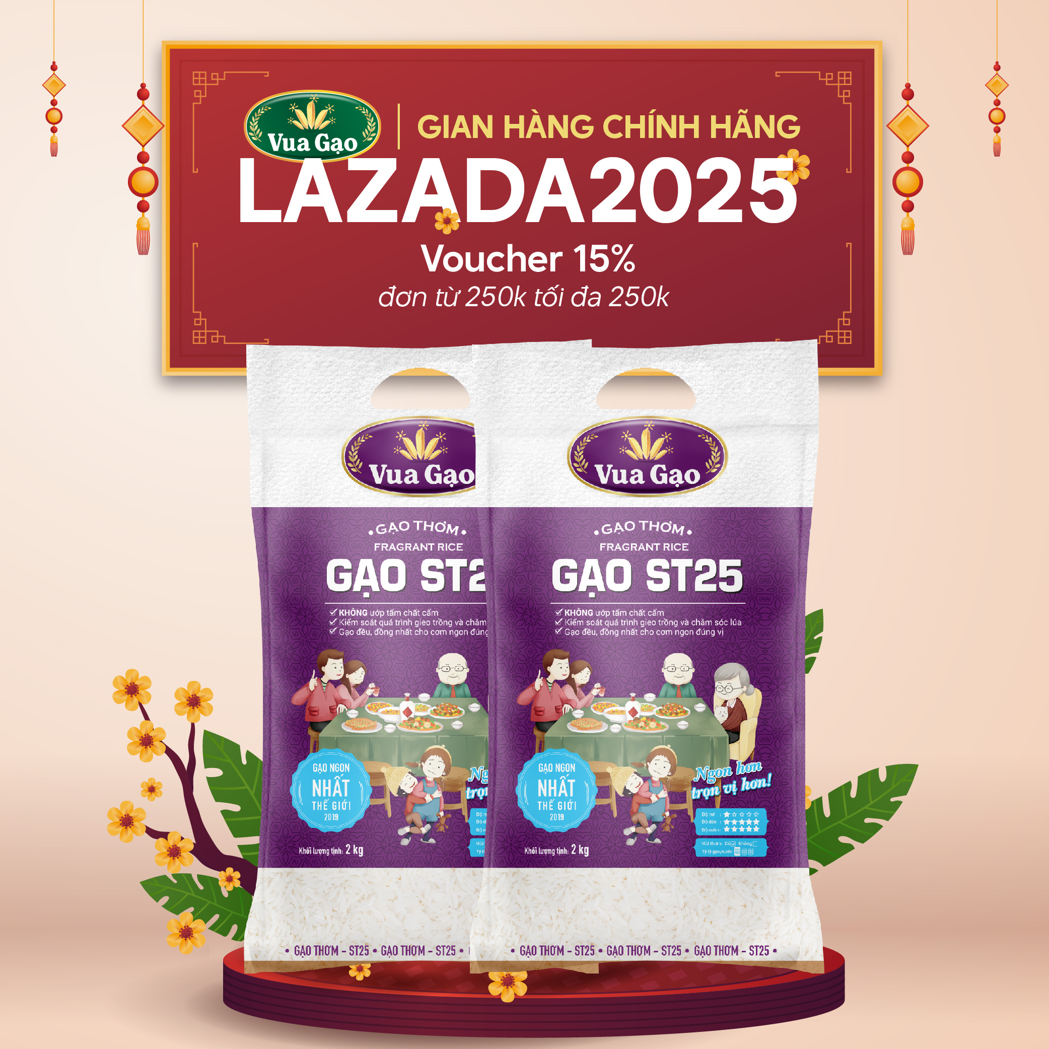 ( Date mới - Hỏa tốc ) Combo 2 túi Gạo ST25+ Túi 2kg - Chính Hãng Vua Gạo - Gạo Thơm Ngon, Dẻo Nhiều, Vị Đậm Đà - Top 1 Thế Giới 2019