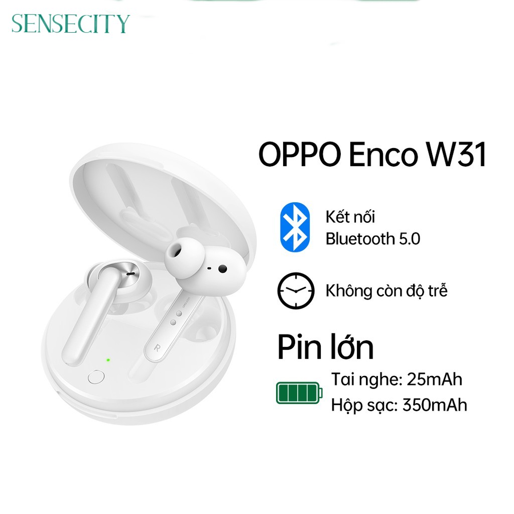 [HCM]Tai Nghe Bluetooth-Tai Nghe True Wireless Oppo Enco W31 -Chống Bụi Chống Thấm Nước chuẩn lPX4-Nghe Nhạc Lên 15giờ Không Cần Sạc -Thiết Kế Nhỏ Gọn. Kết Nối Được Nhiều Thiết bị Âm thanh chất lượng tuyệt hảo Hàng Chính Hãng