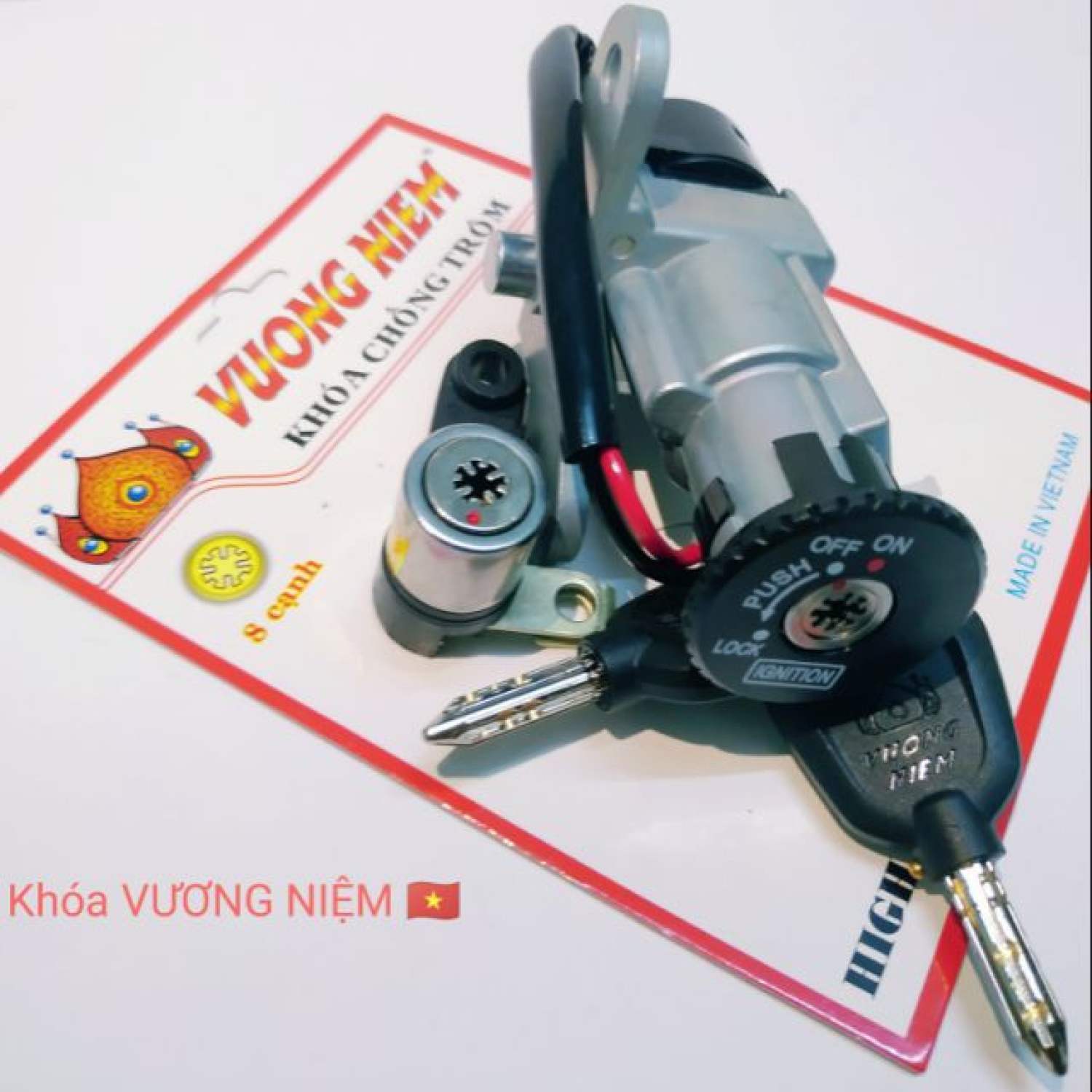 Trọn bộ khóa máy xe sirius + khóa yên chìa 8 cạnh hiệu vương niệm