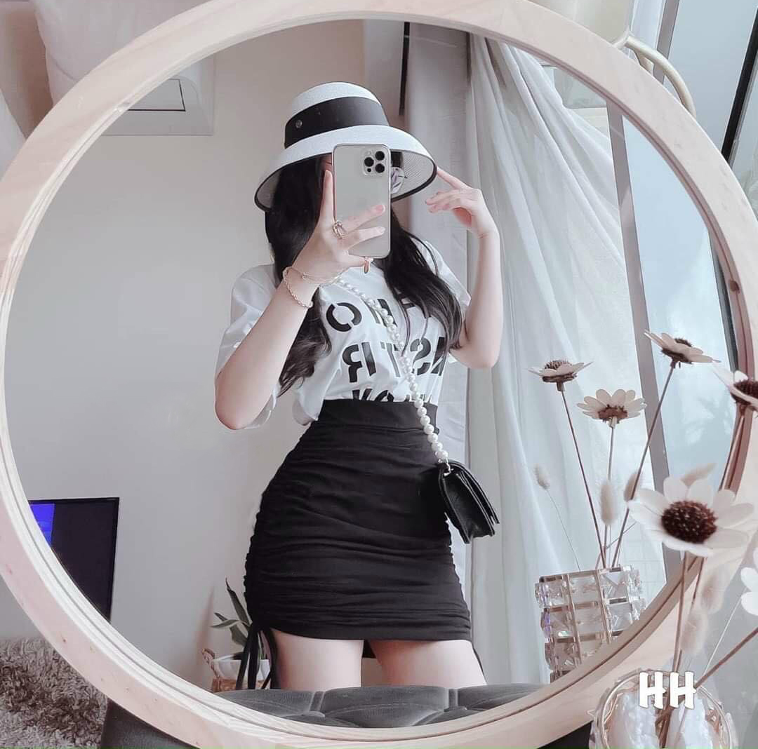 [Hàng Hot] Sét Đồ Bộ Nữ Áo In Họa Tiết Chữ & Chân Váy Rút Dây 2 Bên Thời Trang Kiểu Cách Đi Chơi, Đi Dự Tiệc D.ONE FASHION, Mẫu Free Size (40-55Kg) Mặc Vừa
