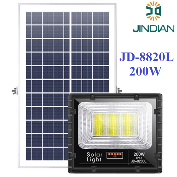 Đèn Năng Lượng Mặt Trời 200W JINDIAN JD8200L - Model 2021 | BẢO HÀNH 2 NĂM | Thời gian chiếu sáng 10-12h, có điều khiển từ xa. Tiết kiệm điện năng, an toàn khi sử dụng