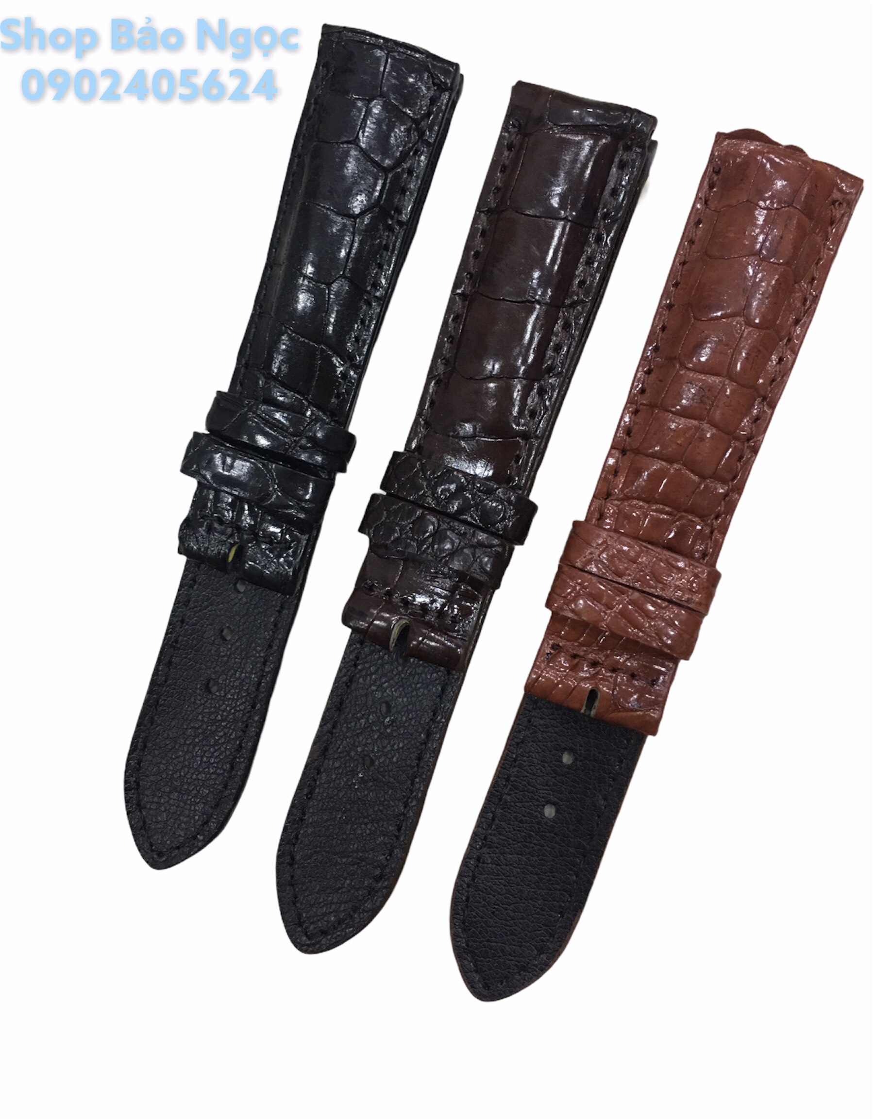 Dây đồng hồ da cá sấu thật màu nâu đất vân vẩy size 18-20-22mm