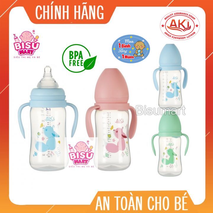Bình sữa cổ rộng pp aki 180ml - 240ml - 300ml