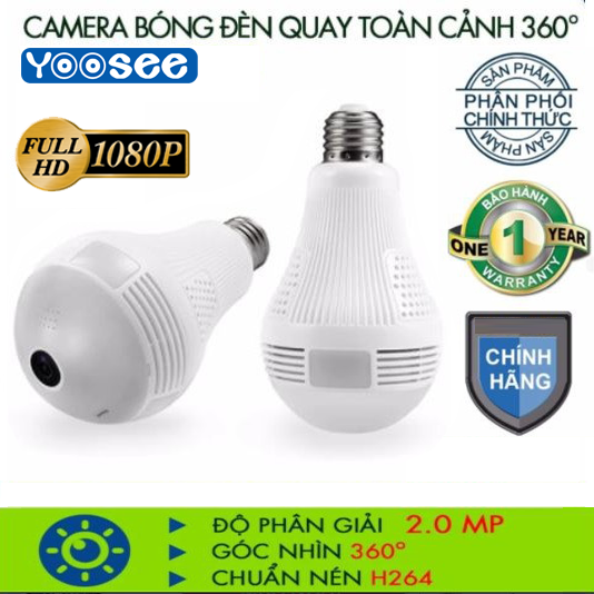 [Bảo Hành 24 tháng] Camera bóng đèn Wifi YOOSEE Full HD 2.0 MP quay toàn cảnh 360 độCamera KHÔNG DÂY hỗ trợ ghi âm đàm thoại 2 chiều lưu trữ video