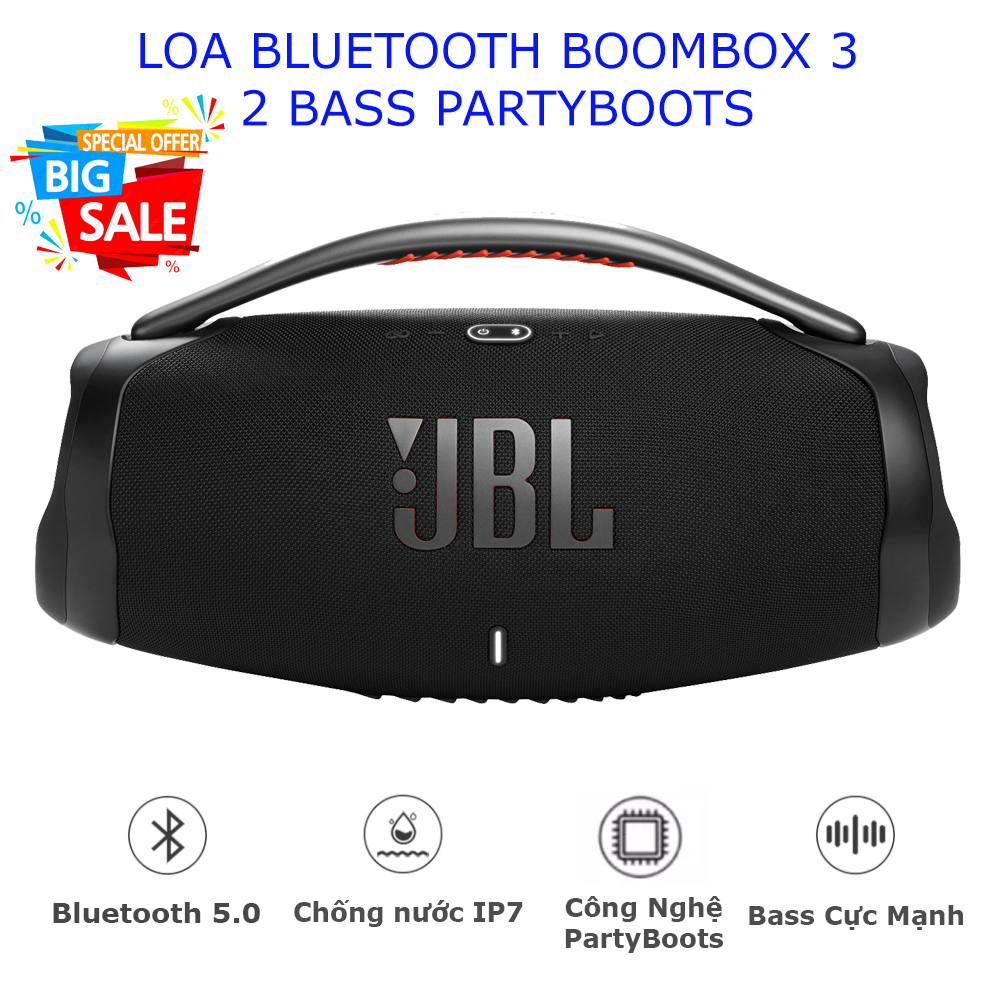 Loa Bluetooth JBL Bombox (100W) -Loa Bluetooth JBL Boombox 3 - Âm Thanh Siêu Bass Cực Mạnh, Chống Nước IPX7, Công Suất Cực Lớn.