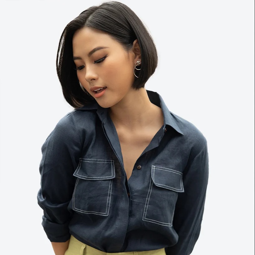 Sơ Mi Nữ Linen Xanh Đen Smart Casual F2 SMW396