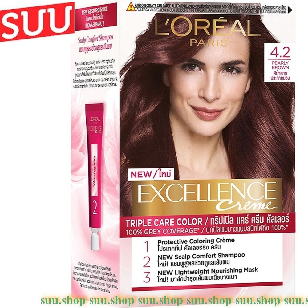 Thuốc Nhuộm Tóc Loreal Excellence Cream Số 4.2 Nâu Ánh Tím 172ml Dưỡng Tóc Phủ Bạc