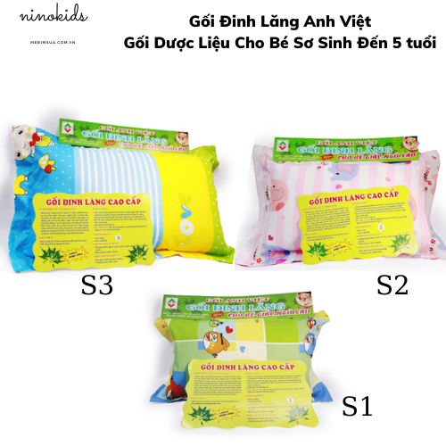 Gối đinh lăng cao cấp cho bé sơ sinh Anh Việt tới 5 tuổi ,Gối dược liệu gòn sợi Microfiber siêu mềm size 1 2 3