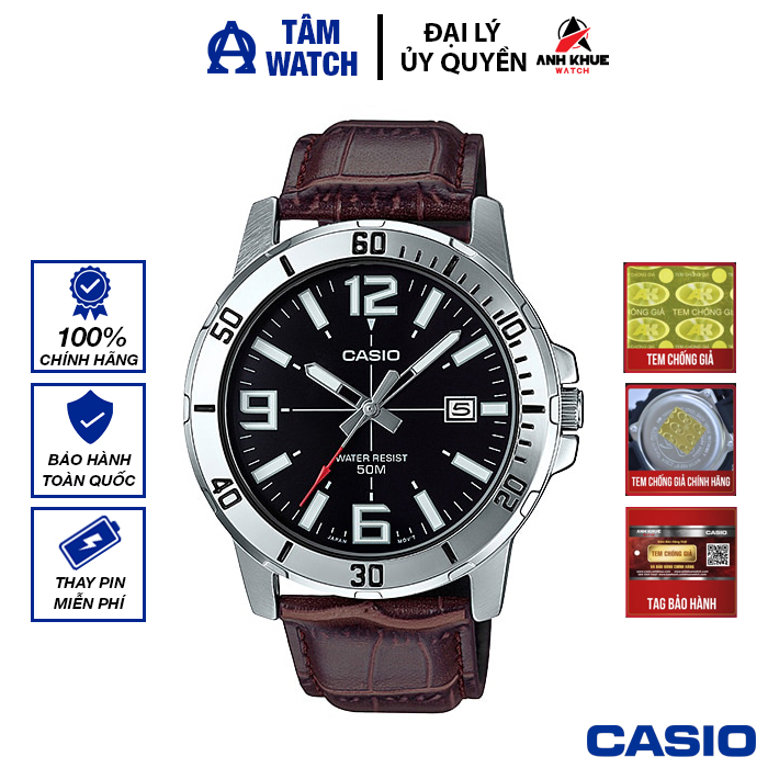Đồng hồ nam dây da casio standard chính hãng anh khuê mtp-vd01l-1bvudf