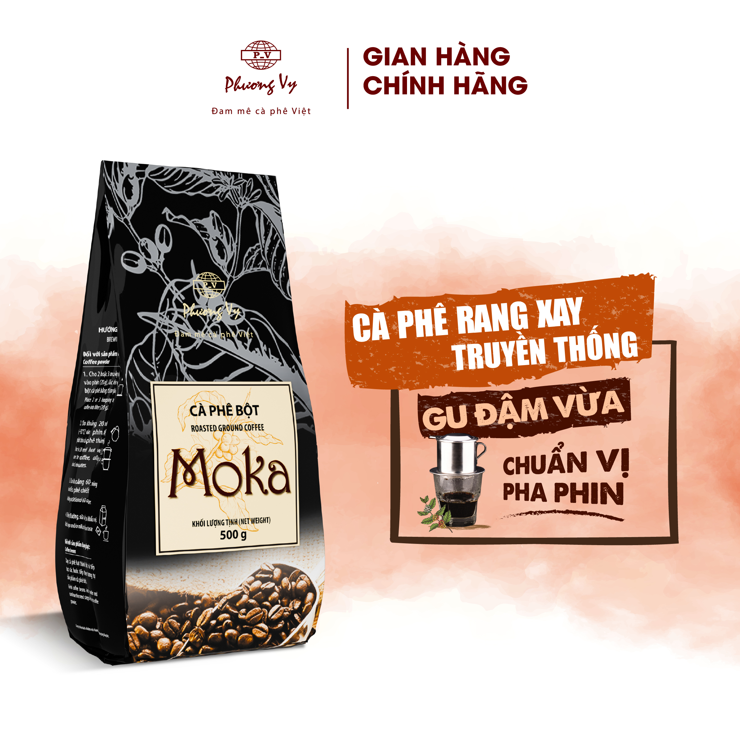 Cà Phê Truyền Thống MoKa 500g vị đậm vừa, hương thơm nồng nàn, dành cho pha phin, Phương Vy Coffee