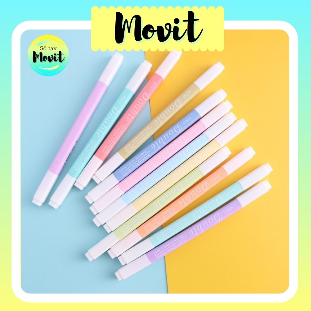 Bộ 12 bút highlight màu pastel 2 ngòi