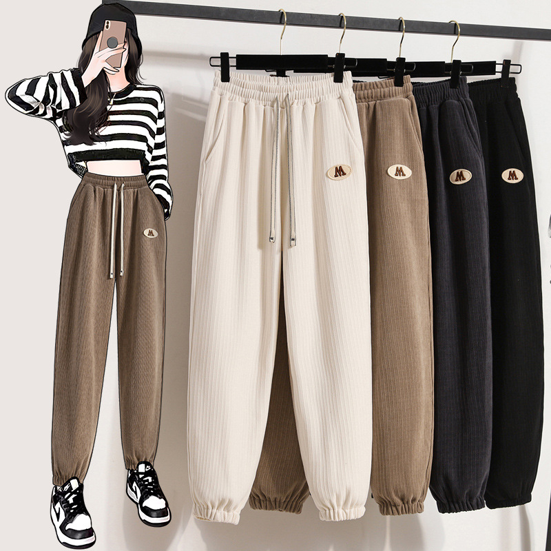 Quần nhung tăm nữ ống rộng cạp chun bo gấu dây rút DOLOXI dáng thể thao Q908