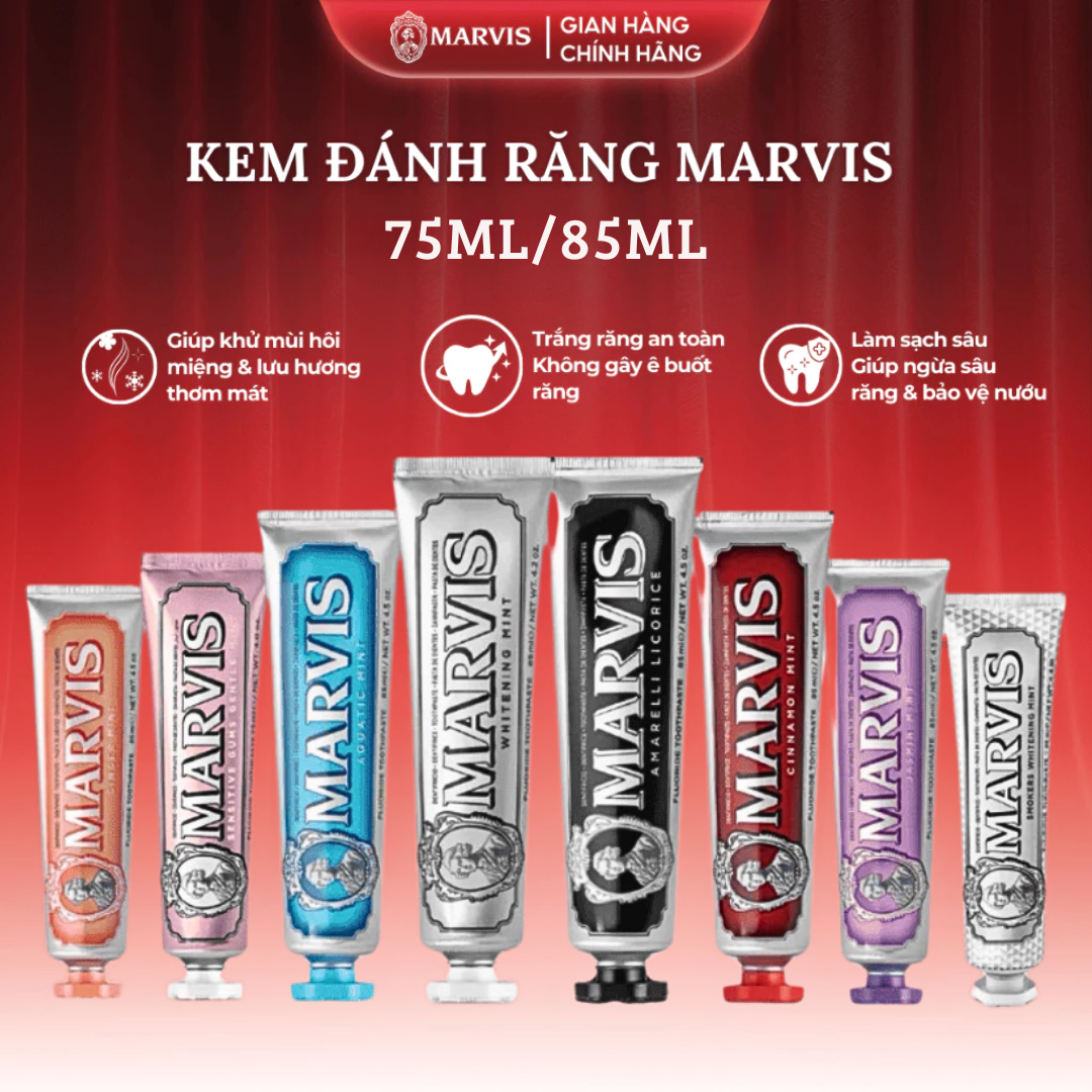Kem Đánh Răng Marvis Fullsize 75ml / 85ml – Kem Đánh Răng Cao Cấp Giúp Răng Trắng Sáng Tự Nhiên
