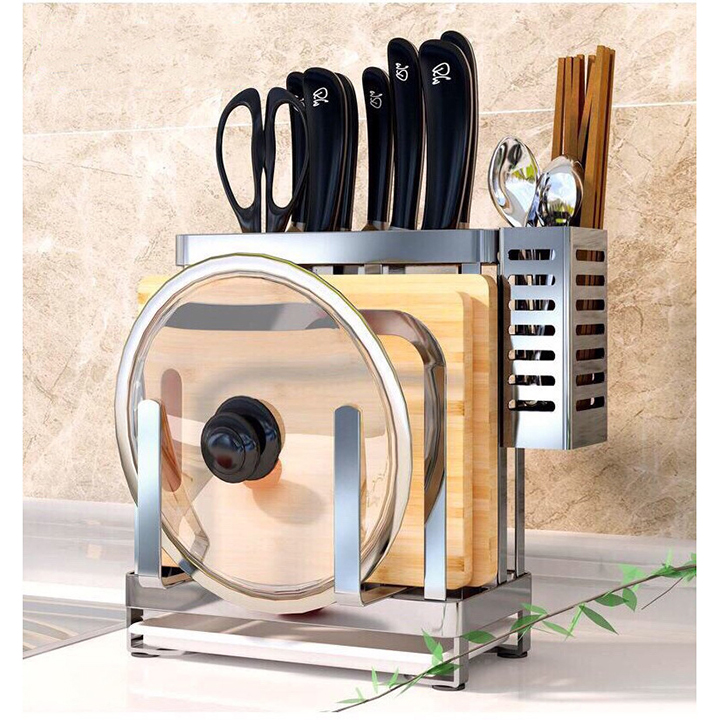 Ship HỎA TỐC Kệ để dao thớt nhà bếp bằng inox cao cấp, kèm ống cắm đũa, thìa - giá để dao thớt nhà bếp, hộp đựng đũa thìa, giá cắm đũa thia nhà bếp, ống cắm đũa, ống đũa,