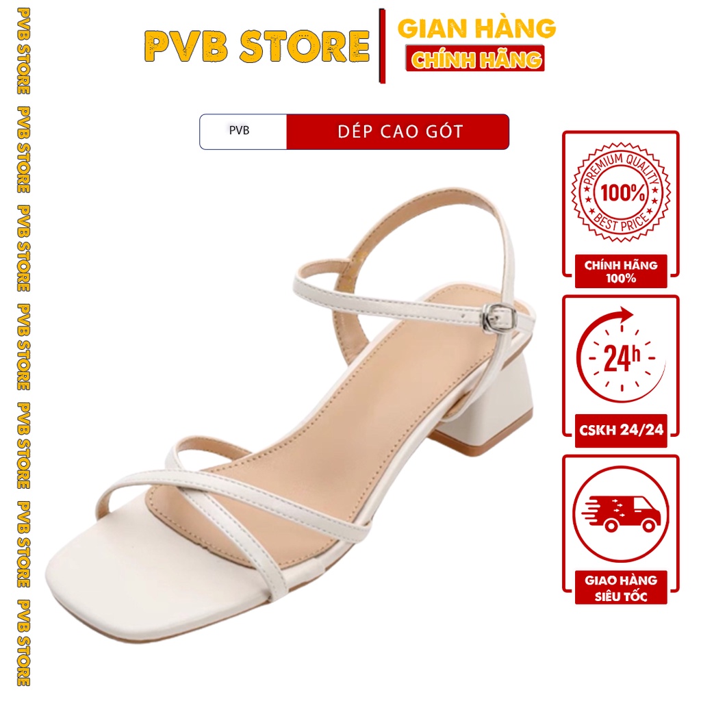 Dép cao gót PVB STORE - Sandal cao gót quai mảnh ,Dép quai hậu nữ học sinh quai chéo 5p chuẩn size 3 màu