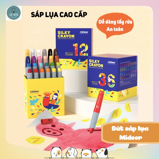 Bộ bút sáp lụa cho bé từ 2 tuổi chính hãng MIDEER, Bút màu tập tô cao cấp