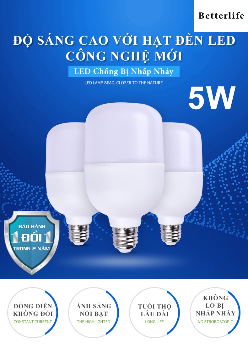 Bóng Led Bulb trụ nhựa ánh sáng trắng cao cấp - BetterLife