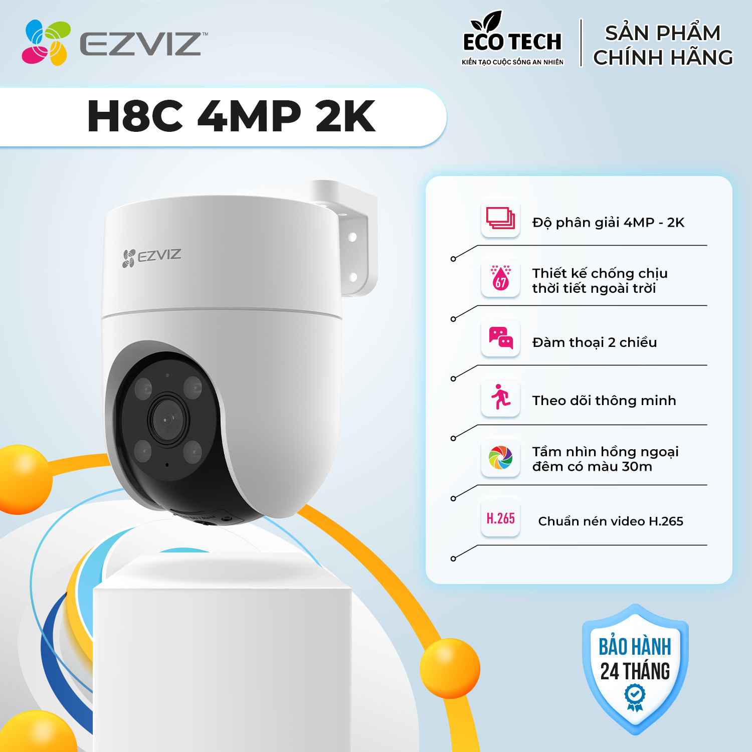 Camera wifi ezviz ngoài trời - h8c 2mp / 3mp / 4mp độ phân giải 1080p đàm thoại 2 chiều, quay quét 360 độ - eco tech store