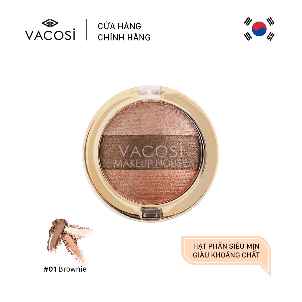 Vacosi Phấn Mắt 3 Màu Trio Eyeshadow 5g (Hộp Tròn) #01: Brownie