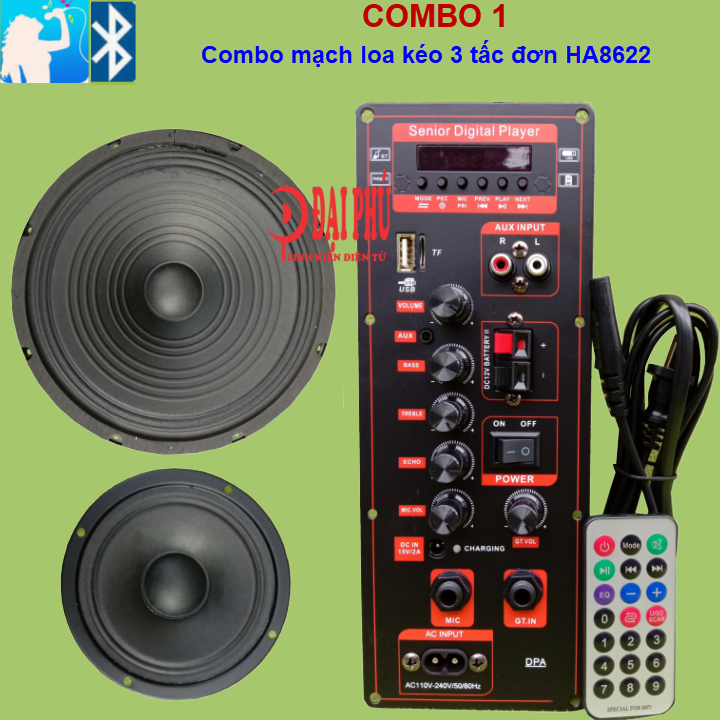 Mạch loa kéo ha8622 nguồn xung 3 tấc đơn - combo 1