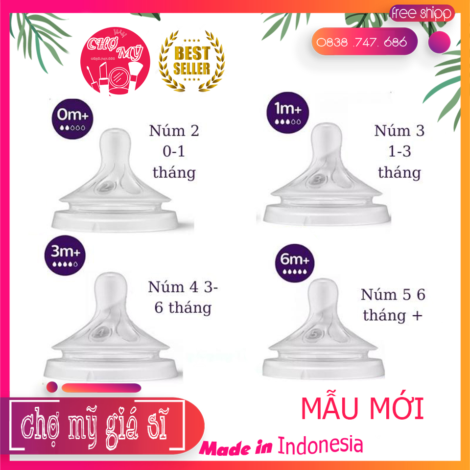 Núm ti avent natural cho bình avent natural đủ size núm 1,2,3,4,5 chính hãng mẫu mới