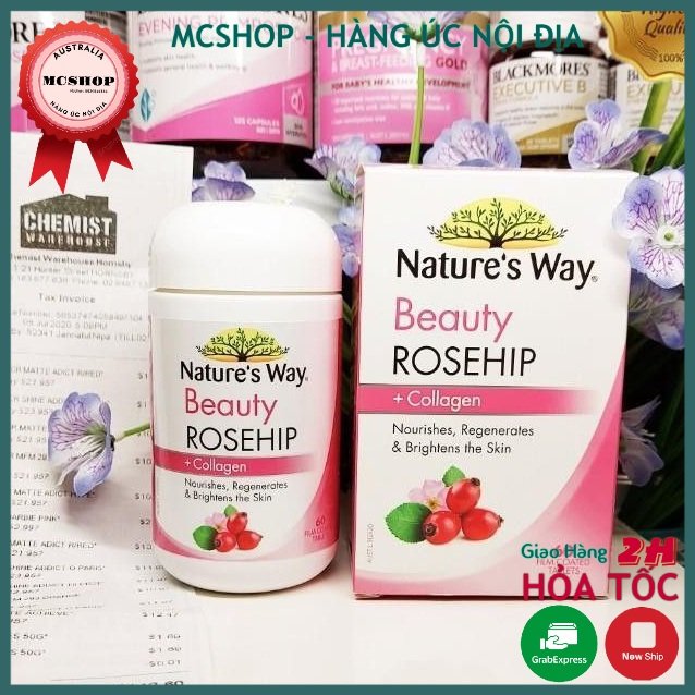 Viên Dưỡng trắng da Nature's Way Beauty Rosehip + Collagen 60 viên