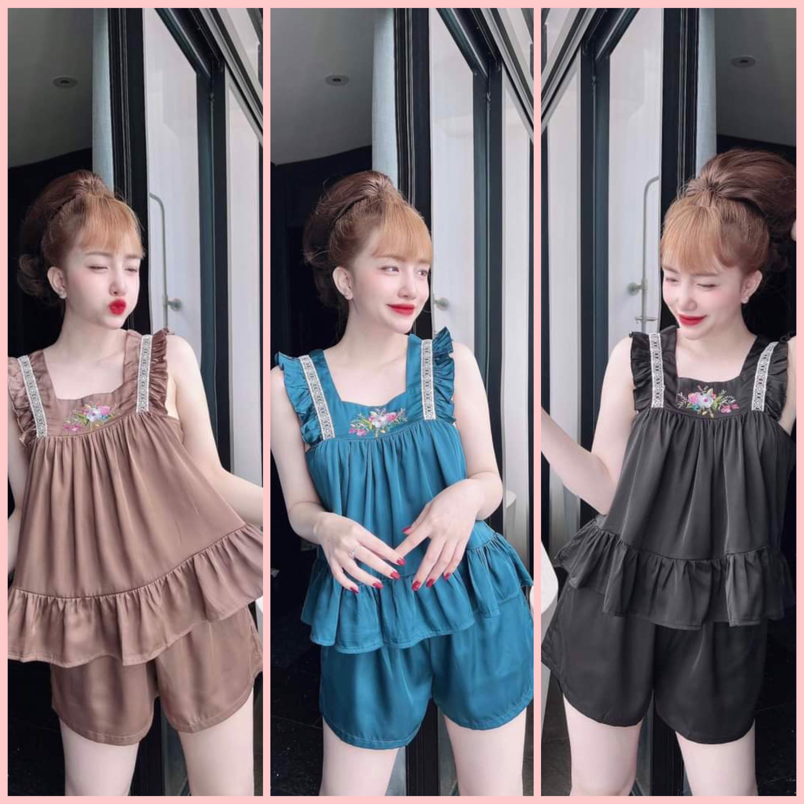 🎀🎀🎀🎀Đồ ngủ nữ tay cánh tiên thêu hoa🎀🎀🎀🎀 - đò ngủ nữ lụa satin thêu hoa cao cấp freeship