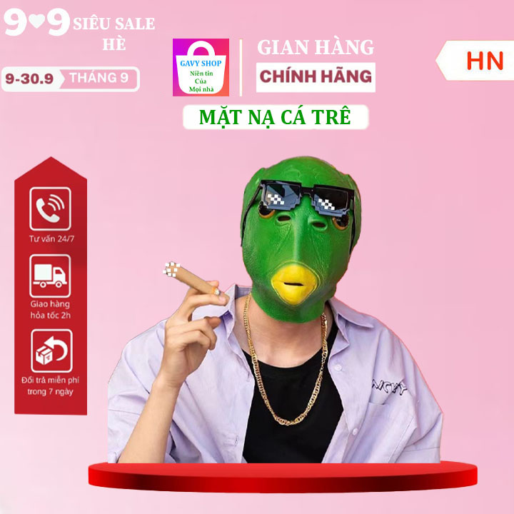 Mặt nạ ếch xanh, mặt nạ cá xanh, mặt nạ cá xanh giá rẻ, đầu con cá xanh - đầu cá - mạt nạ cá trê - Mặt nạ hóa trang Halloween ,mặt nạ cá trê xanh hóa trang bữa tiệc,lễ hội chất liệu cao su an toàn