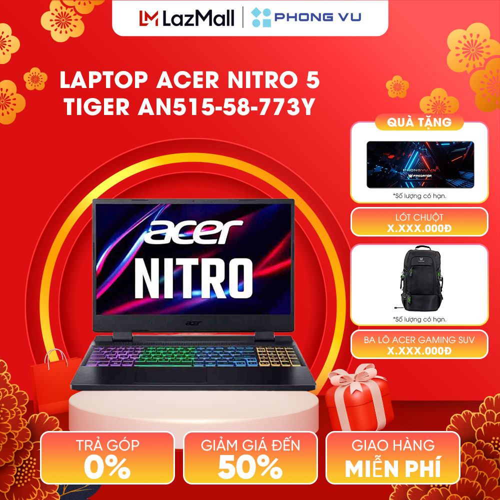 Máy tính xách tay/ Laptop Acer Nitro 5 Tiger AN515-58-773Y (i7-12700H) (NH.QFKSV.001) (Đen) - Bảo hành 12 tháng