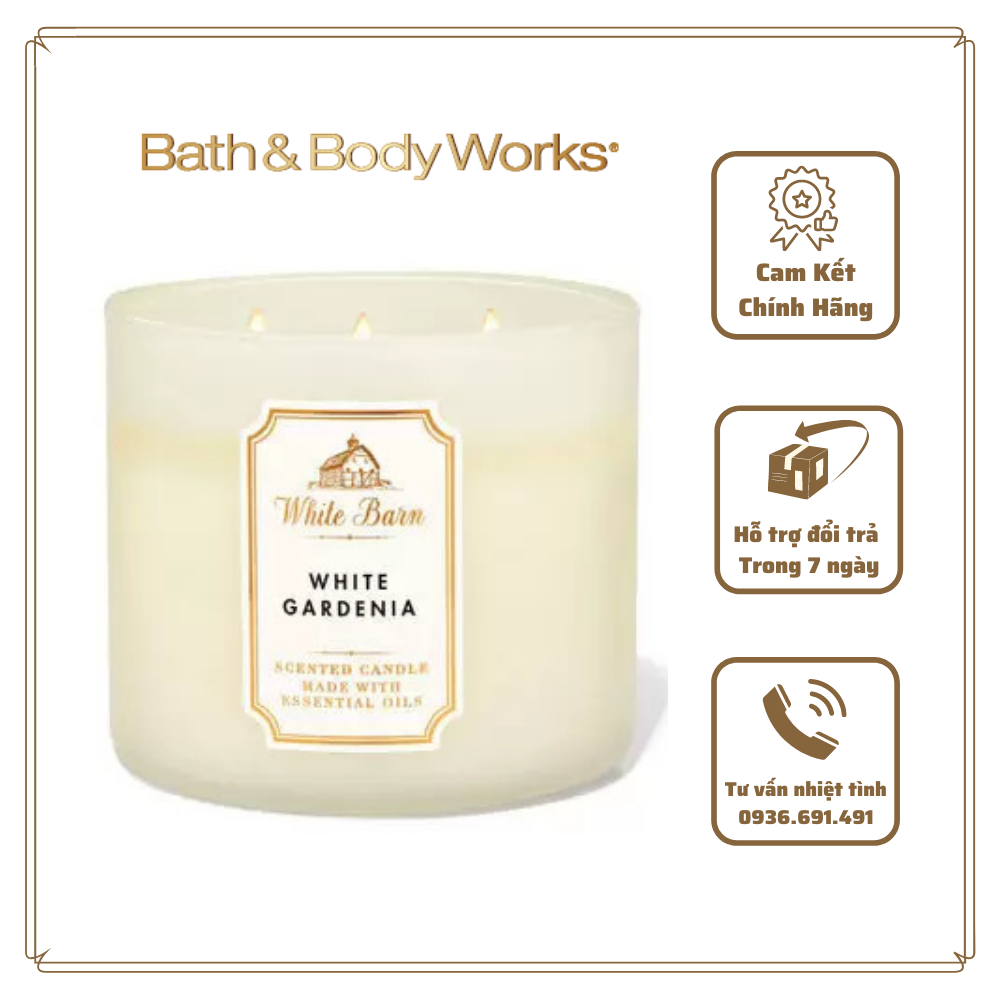 Nến thơm bath & body works white gardenia 3 bấc 411g