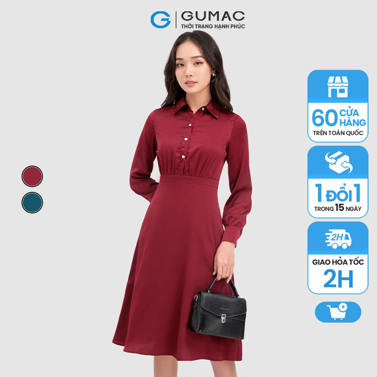 Đầm chéo ngực phối nút thời trang gumac dc11055