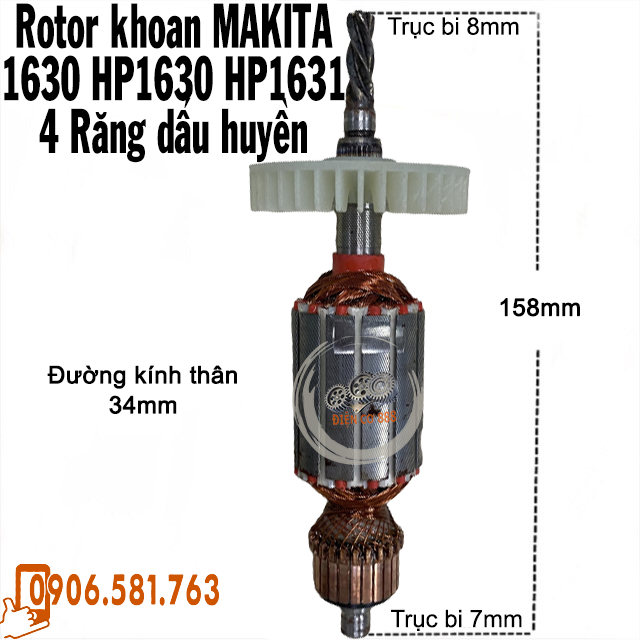 Rotor khoan Makita 1630 (HP1630), 1631 (HP1631) máy nhái Trung Quốc 220V - Tặng chổi than