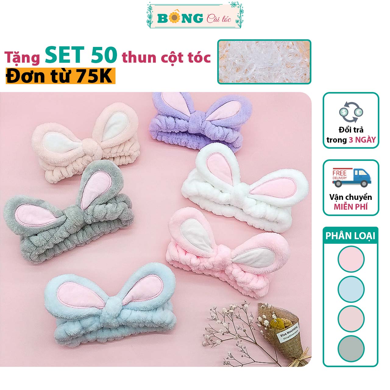 Băng đô rửa mặt tai thỏ màu sắc pastel phong cách Hàn Quốc - Băng đô BÔNG Cài Tóc