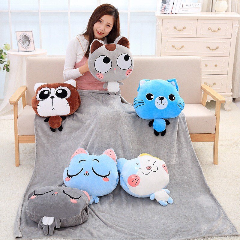 Gối mền văn phòng 3 trong 1 hình mèo hoạt hình. gối mền mèo dễ thương. gối mền dành cho bé yêu. gối mền văn phòng