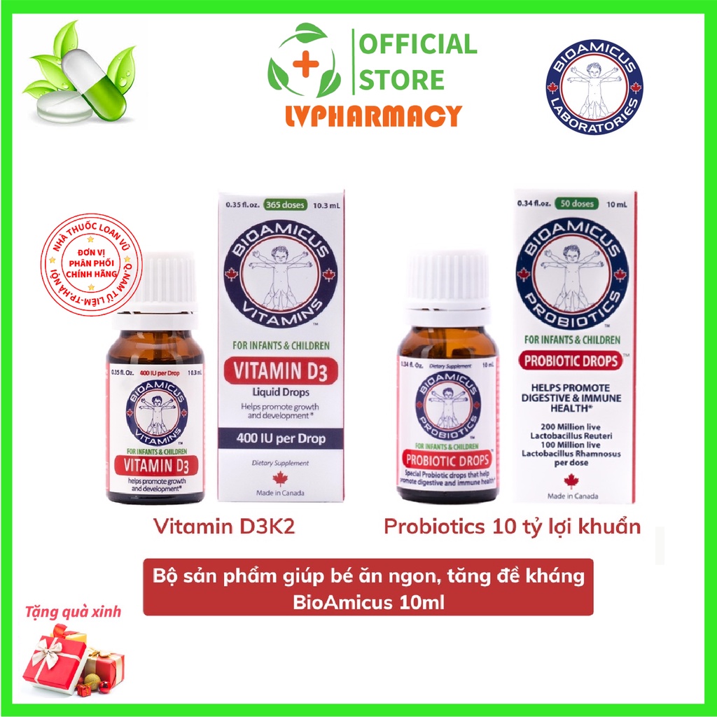 Combo 1 hộp men 10 chủng Bioamicus Complete Probiotics - D3K2 10ml
