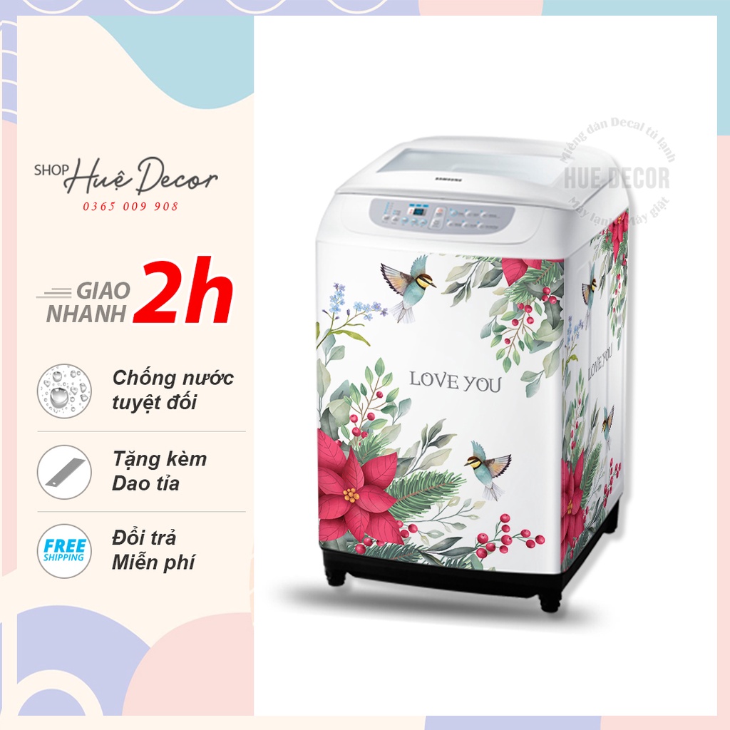 Tranh dán máy giặt Hoa trạng nguyên Hue Decor - Chống nước, bền mãi với thời gian, khoác áo mới cho máy