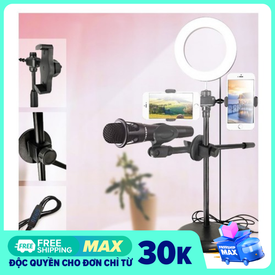 [HCM][ MẪU MỚI ] Bộ đèn Live Stream 4in1-Đèn led chuyển 3 màu có thể điều chỉnh độ sáng Đèn Live Stream 4in1 để bàn có chân đỡ micro live tream hai điện thoại  Thân hợp kim chắc chắn Nhỏ gọn dễ mang theo. BH 12 THÁNG