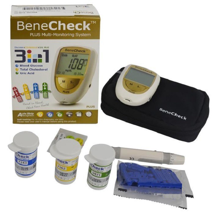 Máy đo đường huyết 3 trong 1 Benecheck Plus-Máy đo đường huyết, mỡ máu