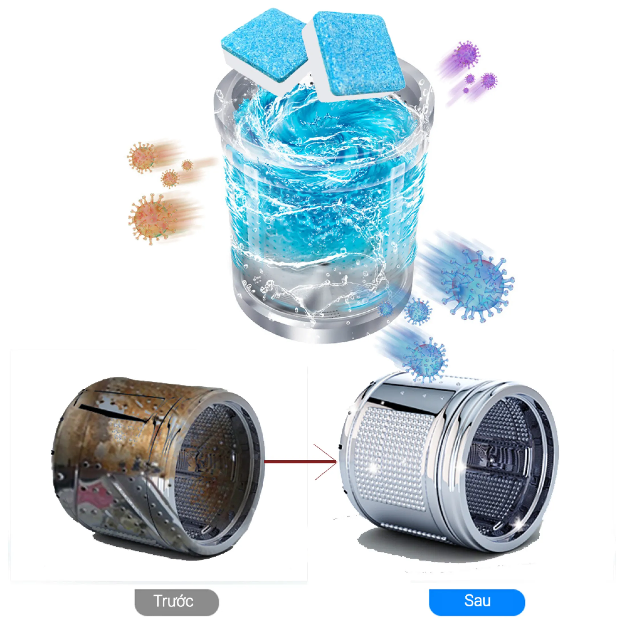 Hộp 12 Viên Tẩy Vệ Sinh Lồng Máy GiặtI Diệt khuẩn và Tẩy chất cặn Lồng máy giặt hiệu quả