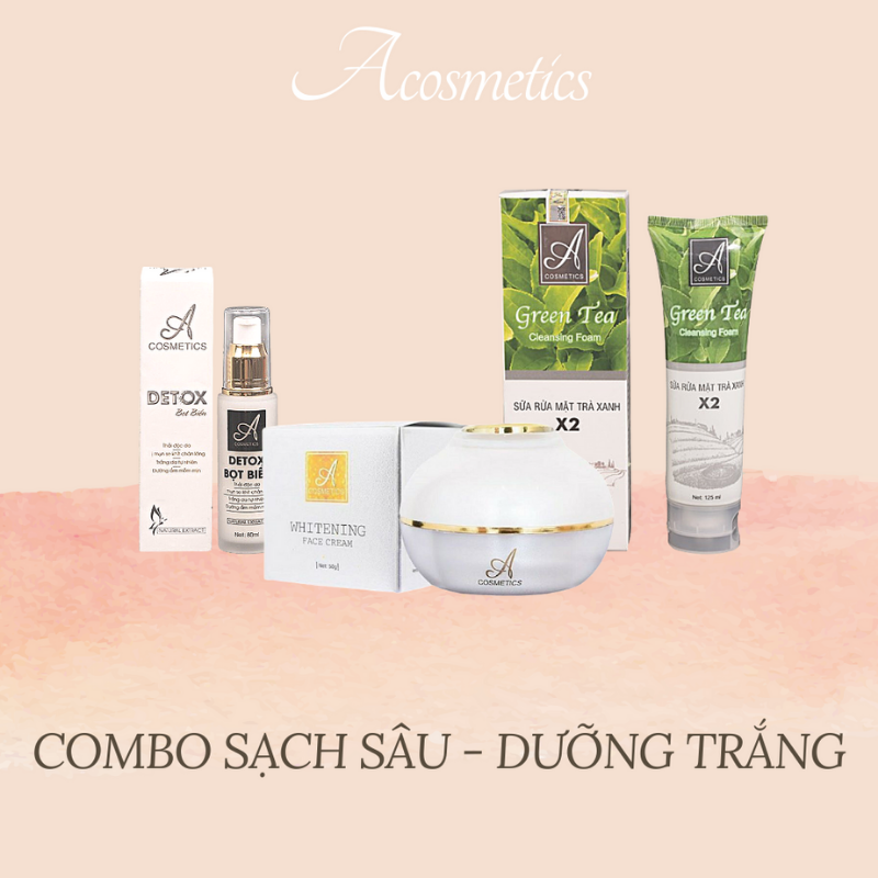 Bộ Sản Phẩm Dưỡng Trắng Da, Làm Sạch Da Dầu, Thải Độc Da Acosmetics, Ab_beauty39, Sữa Rửa Mặt Trà Xanh X2, Detox Bọt Biển, Kem face Pháp