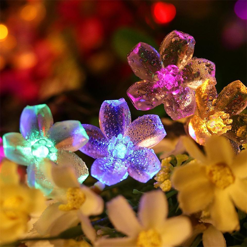 Dây đèn năng lượng mặt trời hoa anh đào đổi màu