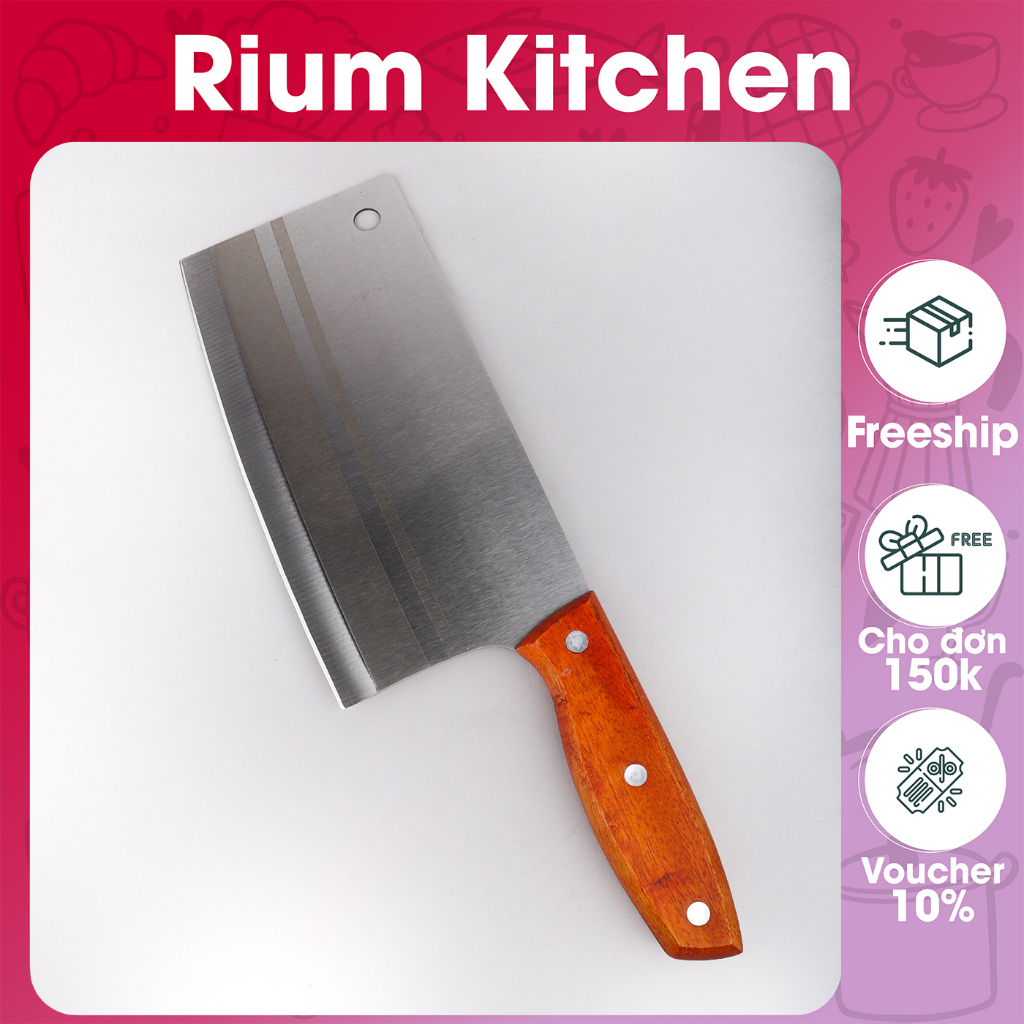 Dao chặt xương inox bam House Rium DCX05 cán gỗ mũi dao vuông góc cao cấp