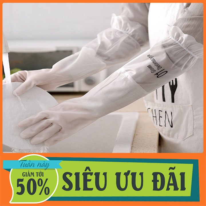 Đôi găng tay rửa chén, bát silicon puca, găng tay siêu dai không mùi trong suốt